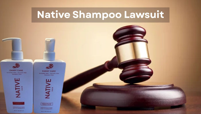Native Shampoo Lawsuit image showing Native shampoo bottles and a judge's gavel symbolizing legal action and product safety concerns.