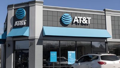 AT&T store front with signage, related to the AT&T Data Breach Settlement and claims process for affected customers.