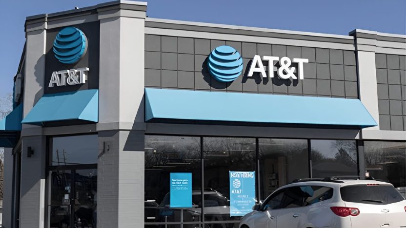 AT&T store front with signage, related to the AT&T Data Breach Settlement and claims process for affected customers.