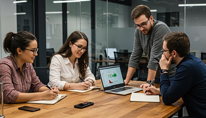 Business Ownership - Mylegalopinion 1 - My Legal Opinion Team of professionals collaborating on estate planning strategies and financial projections for effective asset management and family protection.