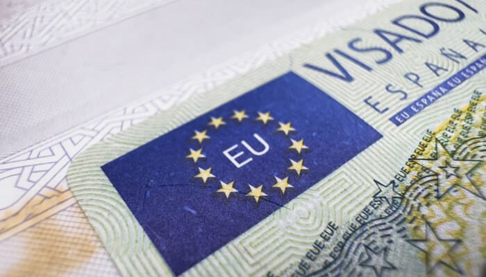 The abolition of the golden visa - myleagalopinion - My Legal Opinion Close-up of a Spanish EU visa, an essential document in the immigration process, handled by an immigration lawyer in Spain.