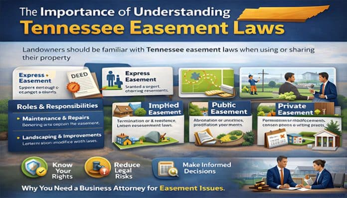 understanding Tennessee easement laws, highlighting various easement types such as express, implied, public, and private easements, and the roles and responsibilities under Tennessee easement laws.