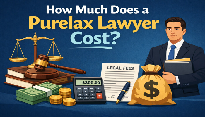 How Much Does a Purelax Lawyer Cost-mylegalopinion - My Legal Opinion How Much Does a Purelax Lawyer Cost? A visual showing legal fees, a calculator, money, and a lawyer with a briefcase, related to Purelax Lawsuit legal costs.