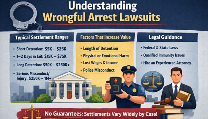 How Much Is a Wrongful Arrest Lawsuit Worth on Average - My Legal Opinion - My Legal Opinion How Much Is a Wrongful Arrest Lawsuit Worth showing settlement ranges, factors influencing value, and legal guidance