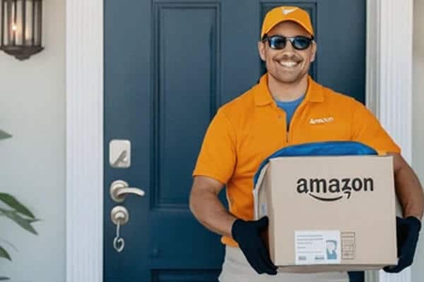 How Much Will I Get from an Amazon Lawsuit Settlement - My Legal Opinion - My Legal Opinion Amazon driver delivering a package, representing the affected Amazon Flex drivers in the Amazon Driver Tips Lawsuit Settlement regarding tips offsetting base pay between 2016-2019.