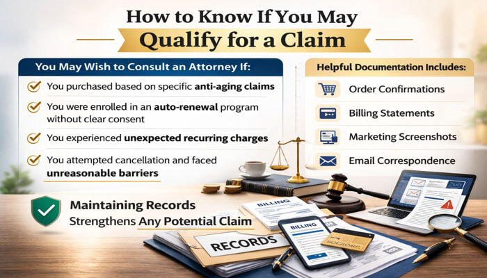 How to Know If You May Qualify for a Claim - My Legal Opinion - My Legal Opinion Infographic explaining how to know if you may qualify for a claim, highlighting key reasons to consult an attorney and types of documentation to maintain for potential claims.