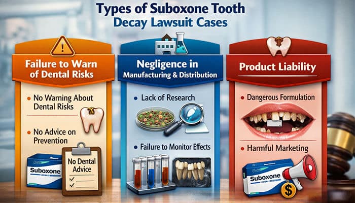 Types of Suboxone Tooth Decay Lawsuit Cases - My Legal Opinion - My Legal Opinion Types of Suboxone Tooth Decay Lawsuit Cases: Failure to warn of dental risks, negligence in manufacturing, and product liability related to Suboxone use.