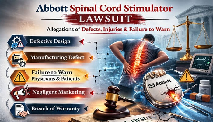 What Is the Abbott Spinal Cord Stimulator Lawsuit - My Legal Opinion - My Legal Opinion Abbott Spinal Cord Stimulator lawsuit highlighting defective design, manufacturing defects, failure to warn, negligent marketing, and breach of warranty.