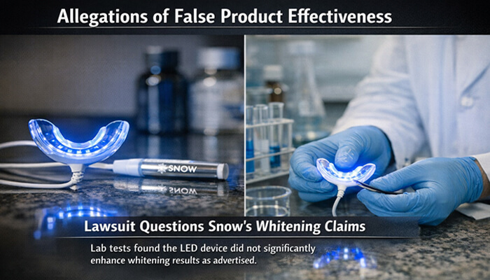 Allegations of False Product Effectiveness - My Legal Opinion - My Legal Opinion Allegations of False Product Effectiveness in Snow Teeth Whitening Lawsuit - Lab tests questioning the effectiveness of Snows LED whitening device, highlighting concerns raised in the lawsuit.
