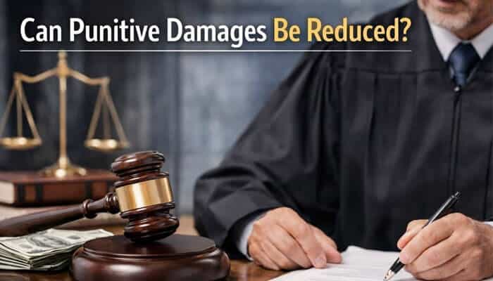 Can Punitive Damages Be Reduced - My Legal Opinion - My Legal Opinion Can Punitive Damages Be Reduced? - This image highlights the legal considerations surrounding the reduction of punitive damages. It features a judge evaluating a case, with a gavel, scales of justice, and legal documents. Punitive damages are intended to punish wrongdoers, but in some cases, courts may reduce the amount based on factors like the defendant's financial situation or the severity of the offense, offering a nuanced view in the context of 'Compensatory vs Punitive Damages
