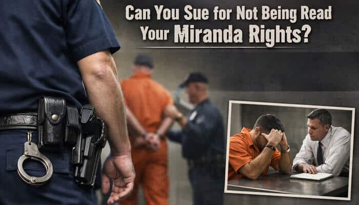 Can You Sue for Not Being Read Your Miranda Rights - My Legal Opinion - My Legal Opinion Can a Case Be Dismissed if Miranda Rights Aren’t Read police officer with handcuffed inmate and interrogation scene illustrating legal rights, constitutional protections, and potential civil action