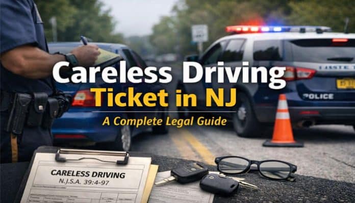 Careless Driving Ticket in NJ – Police investigation with a citation and car keys. Learn about the legal implications, penalties, and defenses for a careless driving ticket under N.J.S.A. 39:4-97.