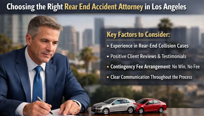 Choosing the Right Rear End Accident Attorney in Los Angeles - My Legal Opinion - My Legal Opinion Choosing the Right Rear-End Accident Attorney in Los Angeles: Key factors to consider, including experience, client reviews, contingency fee, and communication.