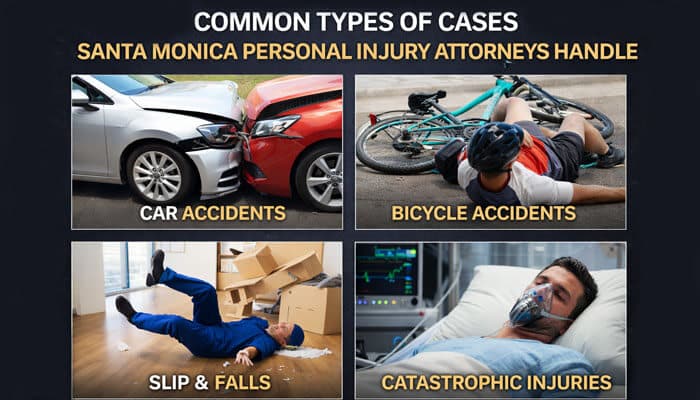 Common Types of cases Santa Monica personal injury attorneys - My Legal Opinion - My Legal Opinion Common types of cases handled by Santa Monica Personal Injury Attorney, including car accidents, bicycle accidents, slip & falls, and catastrophic injuries.