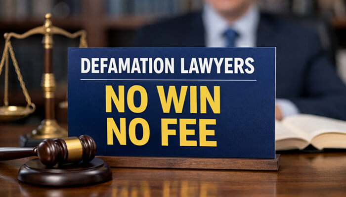 Defamation Lawyers No Win No Fee - My Legal Opinion - My Legal Opinion Defamation Lawyers No Win No Fee sign with a gavel, showcasing the option for legal assistance without upfront costs.