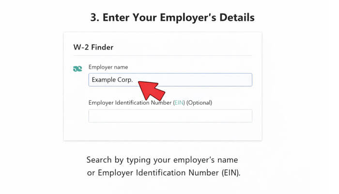 Enter Your Employers Details - My Legal Opinion - My Legal Opinion TurboTax W2 Finder screen showing the option to enter employer details such as name or EIN for retrieving W2 forms.