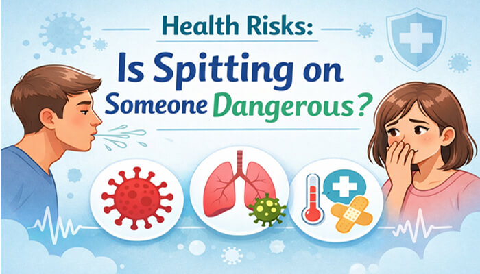 Health Risks Is Spitting on Someone Dangerous - my legal opinion - My Legal Opinion Is Spitting on Someone Assault: A person blowing air with virus and bacteria icons, and a woman covering her nose, highlighting the health risks of spitting on someone.