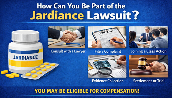 How Can You Be Part of the Jardiance Lawsuit - my legal opinion - My Legal Opinion Steps to Join the Jardiance Lawsuit - A visual guide on how to be part of the Jardiance Lawsuit, including consulting a lawyer, filing a complaint, joining a class action, evidence collection, and settlement or trial.