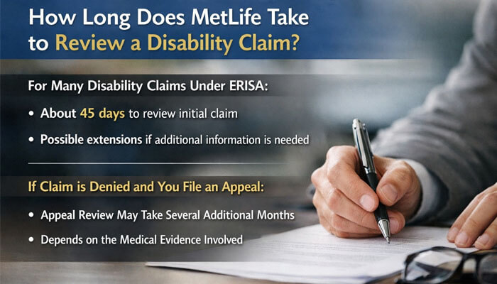 How Long Does MetLife Take to Review a Disability Claim - My Legal Opinion - My Legal Opinion MetLife Disability Claim Denial: A close-up of a person reviewing and signing documents, with a focus on the details of how long MetLife takes to review disability claims and the appeal process.