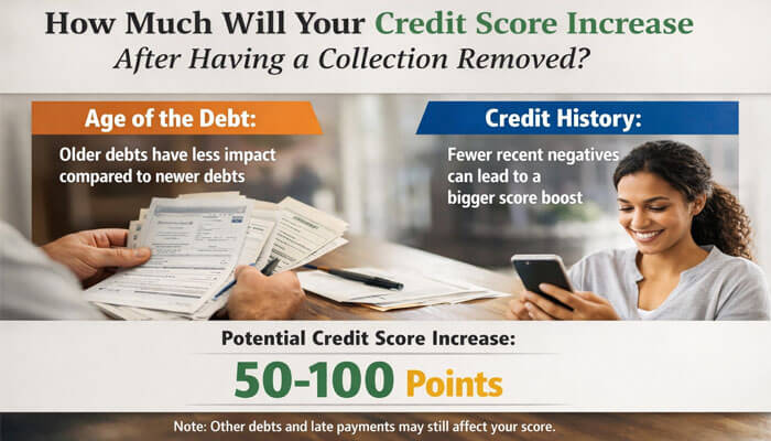How Much Will Your Credit Score Increase After Having a Collection Removed - My Legal Opinion - My Legal Opinion How much your credit score will increase after a collection is removed, focusing on the 7-7-7 Rule in Debt Collection and factors like age of the debt and credit history.