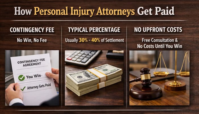 How Personal Injury Attorneys Get Paid - My Legal Opiniion - My Legal Opinion How Santa Monica Personal Injury Attorney gets paid: Contingency fee agreement, typical percentage of settlement, and no upfront costs until you win.