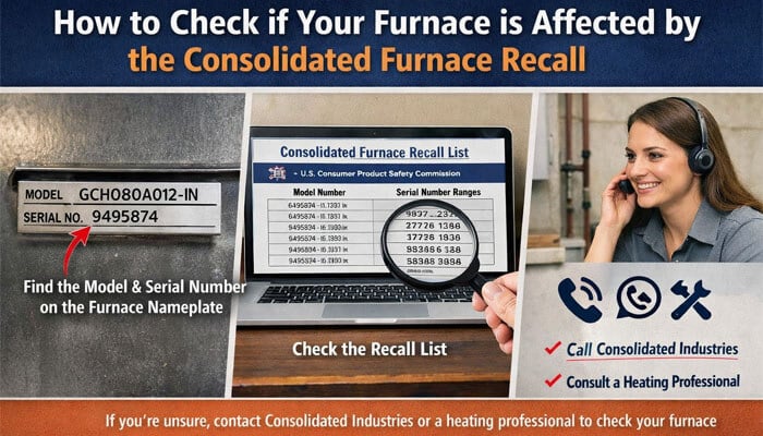 How to Check if Your Furnace is Affected by the Consolidated Furnace Recall - My Legal OPinion - My Legal Opinion Step-by-step guide to checking if your furnace is affected by the Consolidated Furnace Recall. Includes furnace nameplate with model and serial number, recall list, and contact details for assistance from Consolidated Industries or a heating professional.