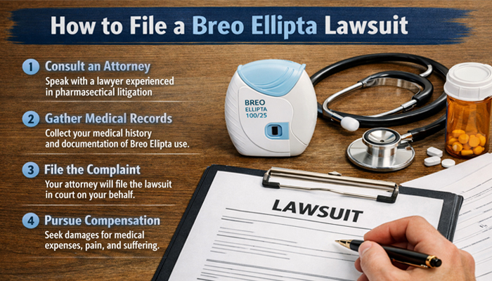 How to File a Breo Ellipta Lawsuit - my legal opinion - My Legal Opinion How to File a Breo Ellipta Lawsuit - A guide with medical records, a stethoscope, and a lawsuit document alongside Breo Ellipta medication.