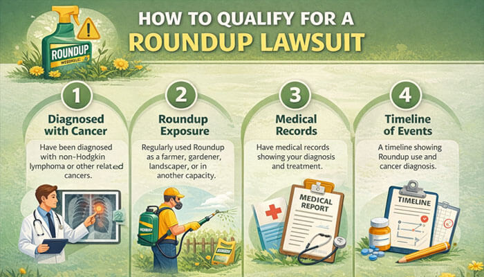 How to Qualify for a Roundup Lawsuit - My Legal Opinion - My Legal Opinion What Proof Do You Need for a Roundup Lawsuit? Steps to qualify for a Roundup lawsuit: Cancer diagnosis, Roundup exposure, medical records, and timeline of events showing herbicide use.