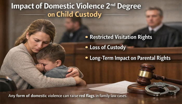 Impact of Domestic Violence 2nd Degree on Child Custody - My Legal Opinion - My Legal Opinion Impact of domestic violence 2nd degree on child custody, showing a mother and child in a courtroom, with legal consequences including restricted visitation rights, loss of custody, and long-term impact on parental rights.