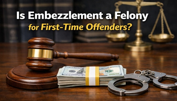 Is Embezzlement a Felony for First-Time Offenders - My Legal Opinion - My Legal Opinion Is Embezzlement a Felony? A detailed look into whether embezzlement charges are considered a felony for first-time offenders, with an image of a gavel, handcuffs, and cash symbolizing the legal consequences of financial crimes.