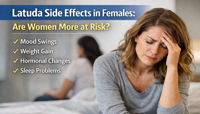 Latuda Side Effects in Females Are Women More at Risk - My Legal Opinion - My Legal Opinion Latuda Lawsuit: A woman showing signs of distress, highlighting the side effects of Latuda in females, such as mood swings, weight gain, hormonal changes, and sleep problems.