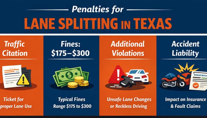 Penalties for Lane Splitting in Texas - My Legal Opinion - My Legal Opinion Penalties for lane splitting in Texas: Fines, traffic citations, and violations associated with illegal lane splitting under Texas law.