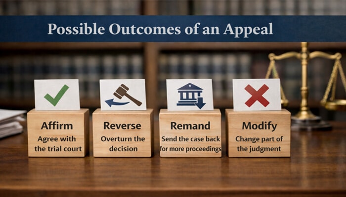 Possible Outcomes of an Appeal - My Legal Opinion - My Legal Opinion What Appellate Judges Look For When They Review a Case: Possible appeal outcomes like Affirm, Reverse, Remand, and Modify.