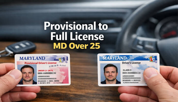 Provisional to Full License MD Over 25 - My Legal Opinion - My Legal Opinion Provisional to Full License Maryland Over 25. A person comparing a provisional and full Maryland driver’s license with keys and a steering wheel in the background.