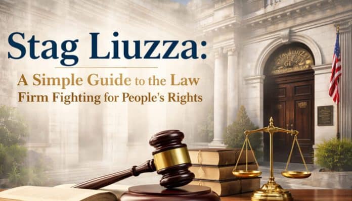 Stag Liuzza law firm: A leading firm dedicated to fighting for people’s rights. The image displays the firm’s logo, with a gavel and scales of justice set against a grand courthouse background. Known for handling complex cases, Stag Liuzza ensures justice for clients, particularly in environmental and toxic chemical litigation.