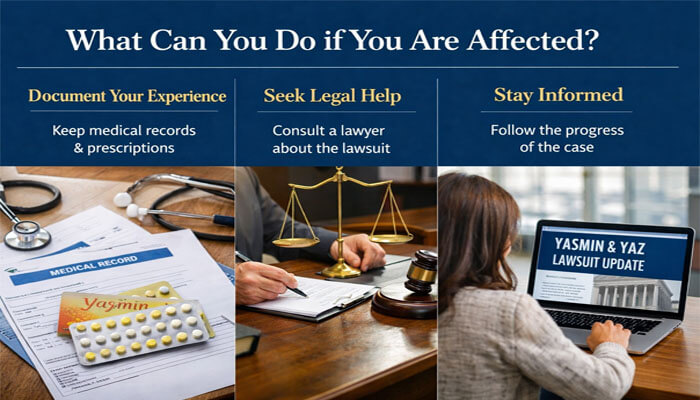 What Can You Do if You Are Affected - My Legal Opinion - My Legal Opinion What Can You Do if You Are Affected? - Yasmin Birth Control Lawsuit, featuring actions like documenting medical records, seeking legal help, and staying informed with lawsuit updates.