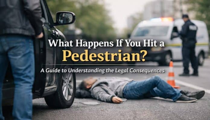 What Happens If You Hit a Pedestrian? A Guide to Understanding the Legal Consequences – Car accident with pedestrian, emergency response in progress.