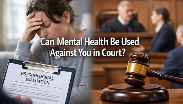 Can Mental Health Be Used Against You in Court? - My Legal Opinion - My Legal Opinion Can I Lose Custody for Depression and Anxiety? image showing a stressed parent, psychological evaluation form, courtroom scene, and judge’s gavel