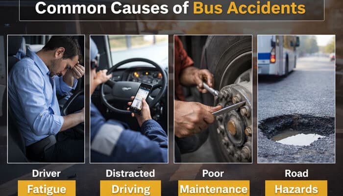 Common Causes of Bus Accidents - My Legal Opinion - My Legal Opinion Common causes explained by Bus Accident Lawyer including driver fatigue distracted driving poor maintenance and road hazards
