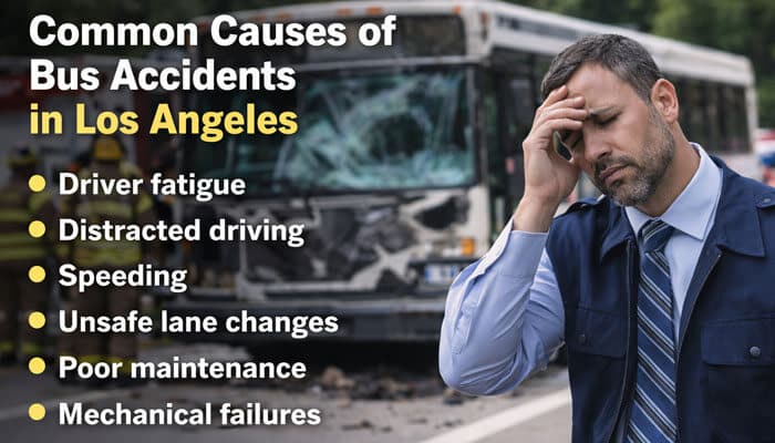 Common Causes of Bus Accidents in Los Angeles - My Legal Opinion - My Legal Opinion A man stressed out while standing near a bus accident in Los Angeles.