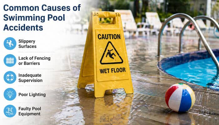 Common Causes of Swimming Pool Accidents - My Legal Opinion 1 - My Legal Opinion Swimming pool accident lawyer highlights slippery surfaces and wet floor hazards causing pool accidents