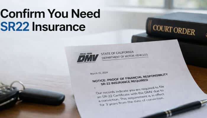 Confirm You Need SR22 Insurance - My Legal OPinion - My Legal Opinion SR22 insurance California notice letter from the DMV indicating the requirement to file an SR22 certificate due to a conviction. The image includes a court order and the SR22 document, essential for high-risk drivers seeking to reinstate their license in California.