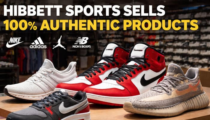 Does Hibbett Sports Sell Authentic Products- My Legal Opinion - My Legal Opinion Is Hibbett Sports Legit? Authentic Nike, Adidas, Jordan, and New Balance sneakers on display, confirming that Hibbett Sports only sells genuine products, ensuring legitimacy for shoppers.