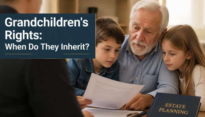 Grandchildrens Rights When Do They Inherit - My Legal Opinion - My Legal Opinion Grandfather reviewing estate planning documents with grandchildren, illustrating when grandchildren inherit under intestacy laws. What Is a Child Entitled to When a Parent Dies Without a Will? Grandchildren generally inherit only if their parent (the grandparent's child) has already passed away.
