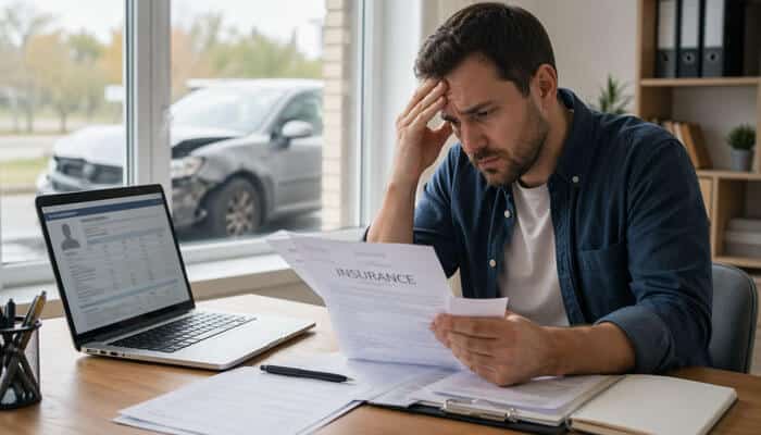 How Long Does an Accident Stay on Your DMV Record - My Legal Opinion - My Legal Opinion Man stressed over insurance papers, wondering how long an accident stays on your record.