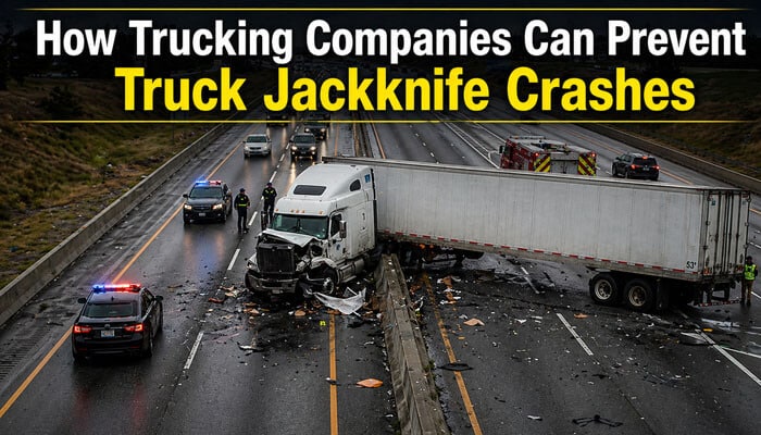 How Trucking Companies Can Prevent Truck Jackknife Crashes - My Legal Opinion - My Legal Opinion Jackknife Truck crash scene showing highway damage and emergency response.