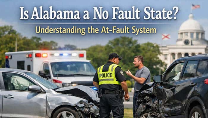 Is Alabama a No Fault State Understanding the At-Fault System - My Legal Opinion - My Legal Opinion Is Alabama a No Fault State explanation with police at a car crash scene showing at‑fault system and Alabama vehicle accident laws.