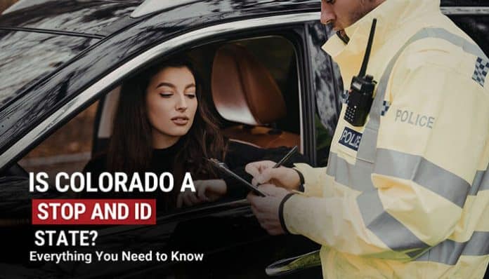 Is Colorado a Stop and ID State? A police officer asking for identification during a traffic stop in Colorado, demonstrating the state's law under Section 16-3-103 requiring identification in specific situations. Understanding Colorado's stop and ID law is crucial for drivers and pedestrians alike to avoid legal trouble.