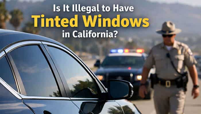 Is It Illegal to Have Tinted Windows in California? - My Legal Opinion - My Legal Opinion California Tint Laws showing police officer checking illegal car window tint with visibility rules and legal VLT limits for drivers