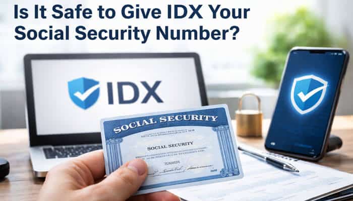 Is It Safe to Give IDX Your Social Security Number - My Legal Opinion - My Legal Opinion Is It Safe to Give IDX Your Social Security Number? A person holding a Social Security card with IDX logo and a smartphone displaying a shield, showcasing the security measures of IDX Credit Monitoring for safeguarding personal data.